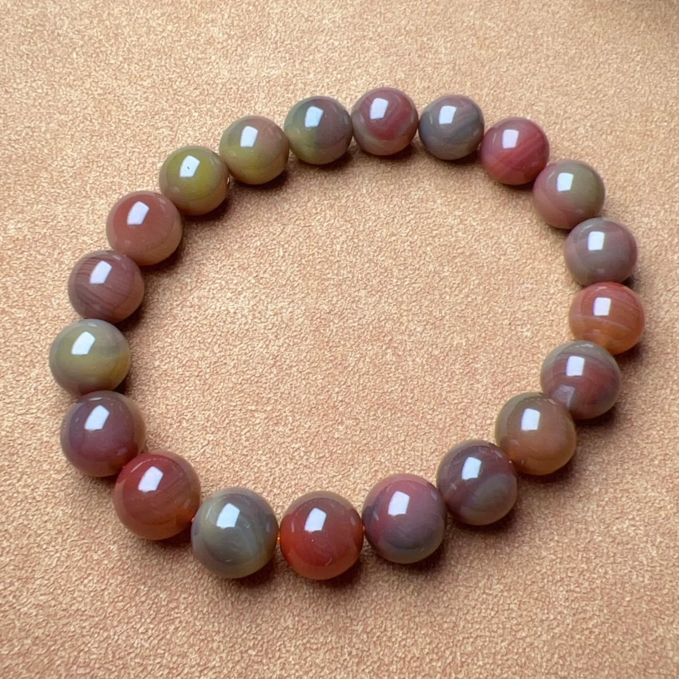 High-quality Natural Assorted Color Yanyuan Agate Bracelet with 10.4mm Beads | Stone of Strength