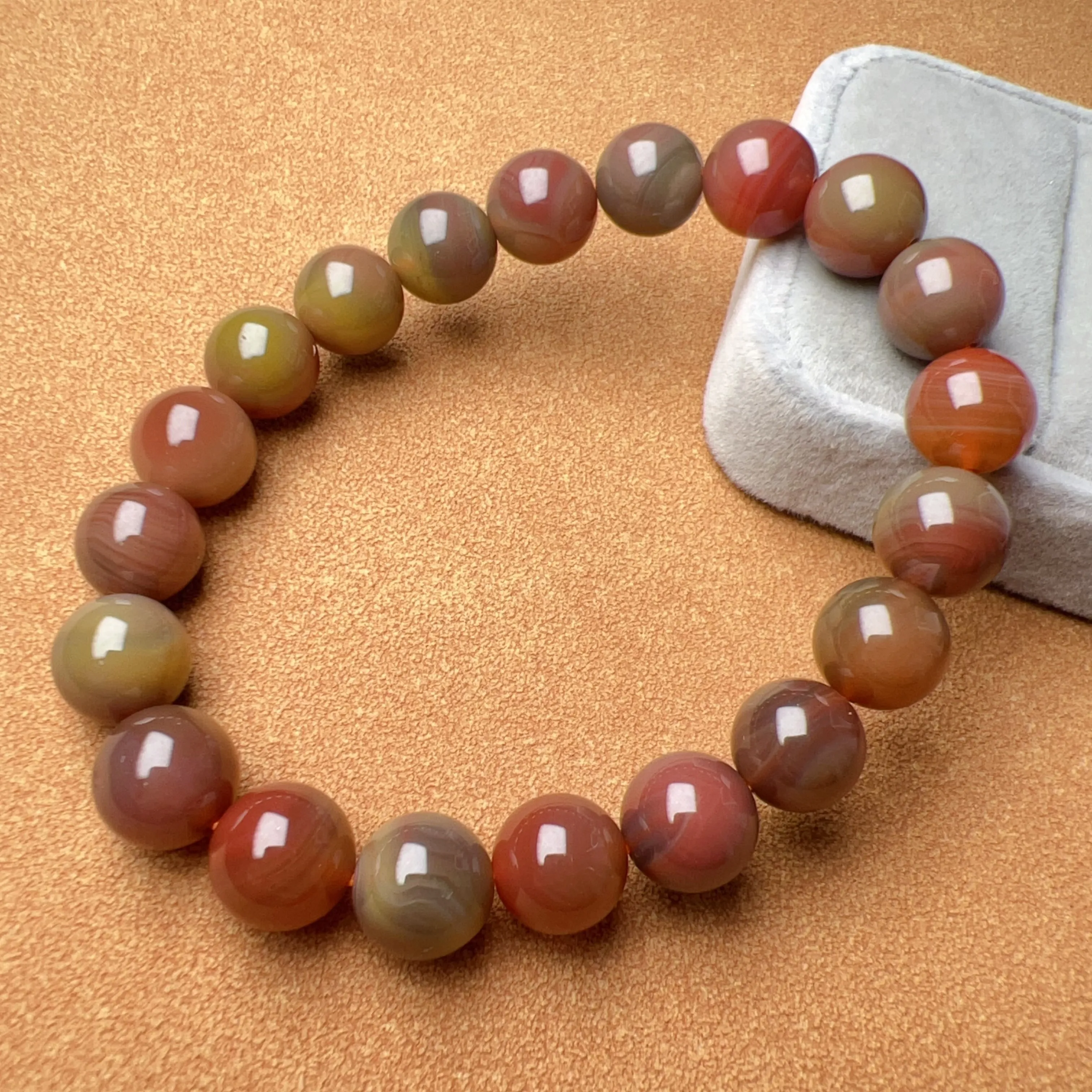 High-quality Natural Assorted Color Yanyuan Agate Bracelet with 10.4mm Beads | Stone of Strength