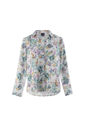 Johnny collar printed Rayon Blouse | Mint Lilac Garden | 6324AR