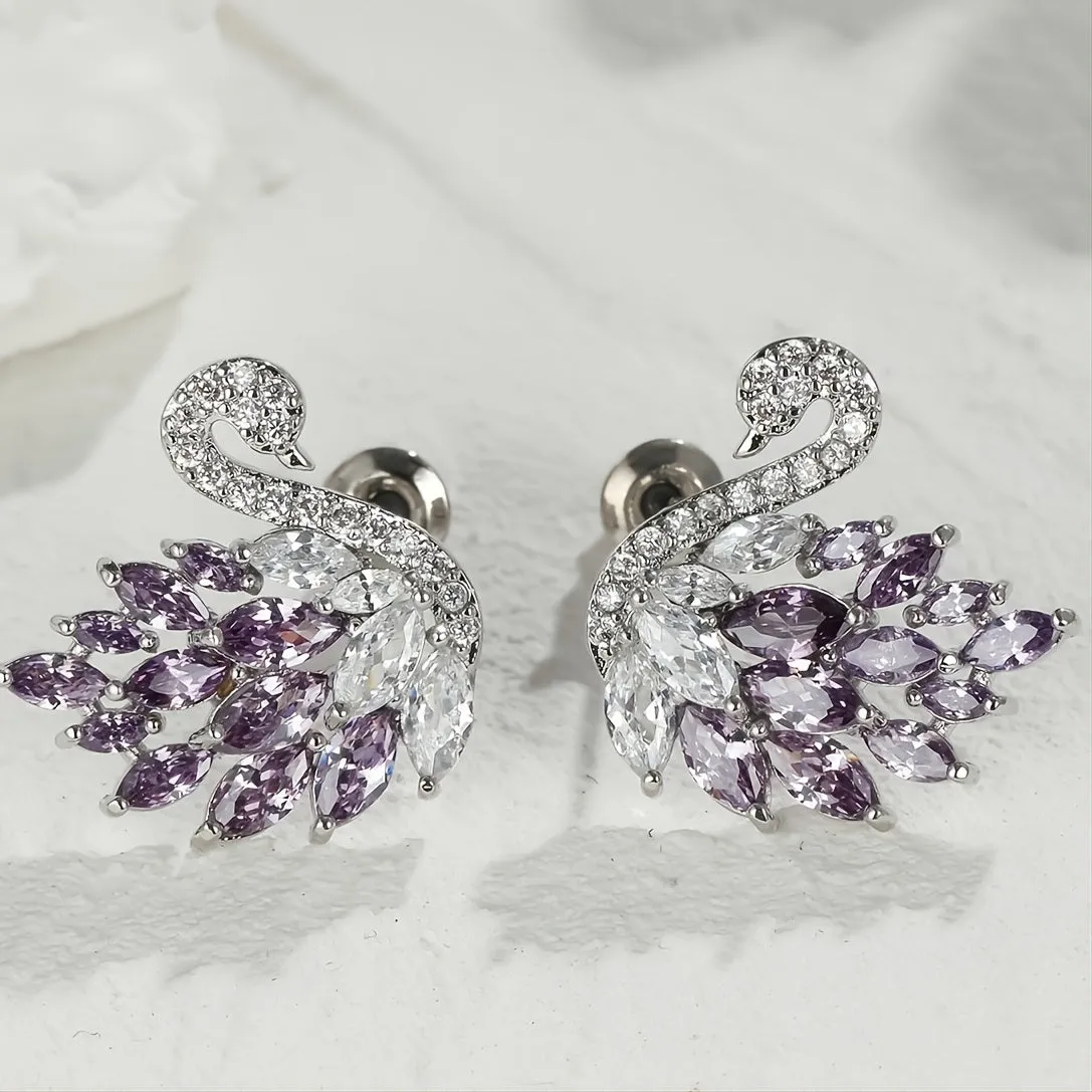 Luxurious Purple Swan Stud Earrings: The Perfect Engagement Gift for the Special Woman in Your Life