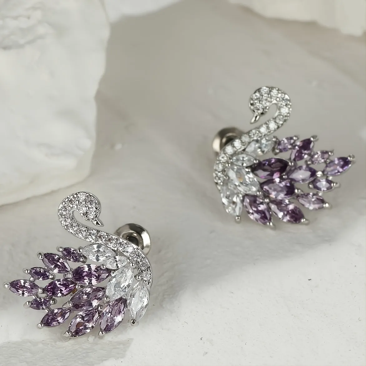 Luxurious Purple Swan Stud Earrings: The Perfect Engagement Gift for the Special Woman in Your Life