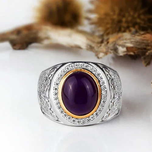 Natural Amethyst Gemstone Big Men's Ring in 925 Sterling Silver