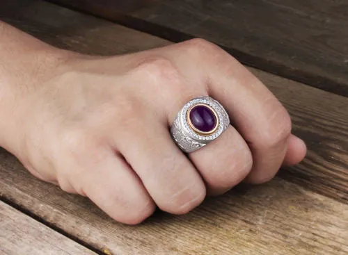 Natural Amethyst Gemstone Big Men's Ring in 925 Sterling Silver