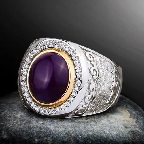 Natural Amethyst Gemstone Big Men's Ring in 925 Sterling Silver