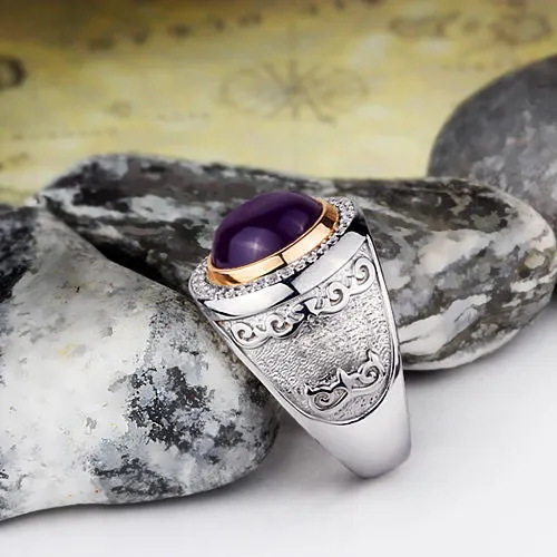 Natural Amethyst Gemstone Big Men's Ring in 925 Sterling Silver