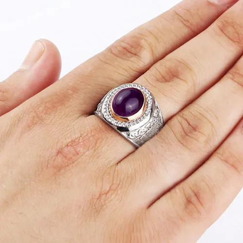 Natural Amethyst Gemstone Big Men's Ring in 925 Sterling Silver