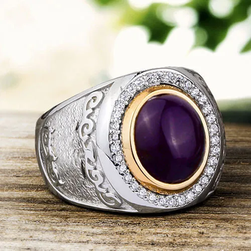 Natural Amethyst Gemstone Big Men's Ring in 925 Sterling Silver