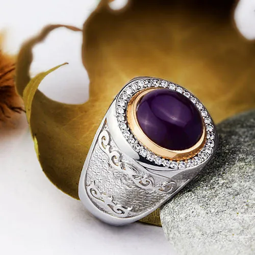 Natural Amethyst Gemstone Big Men's Ring in 925 Sterling Silver