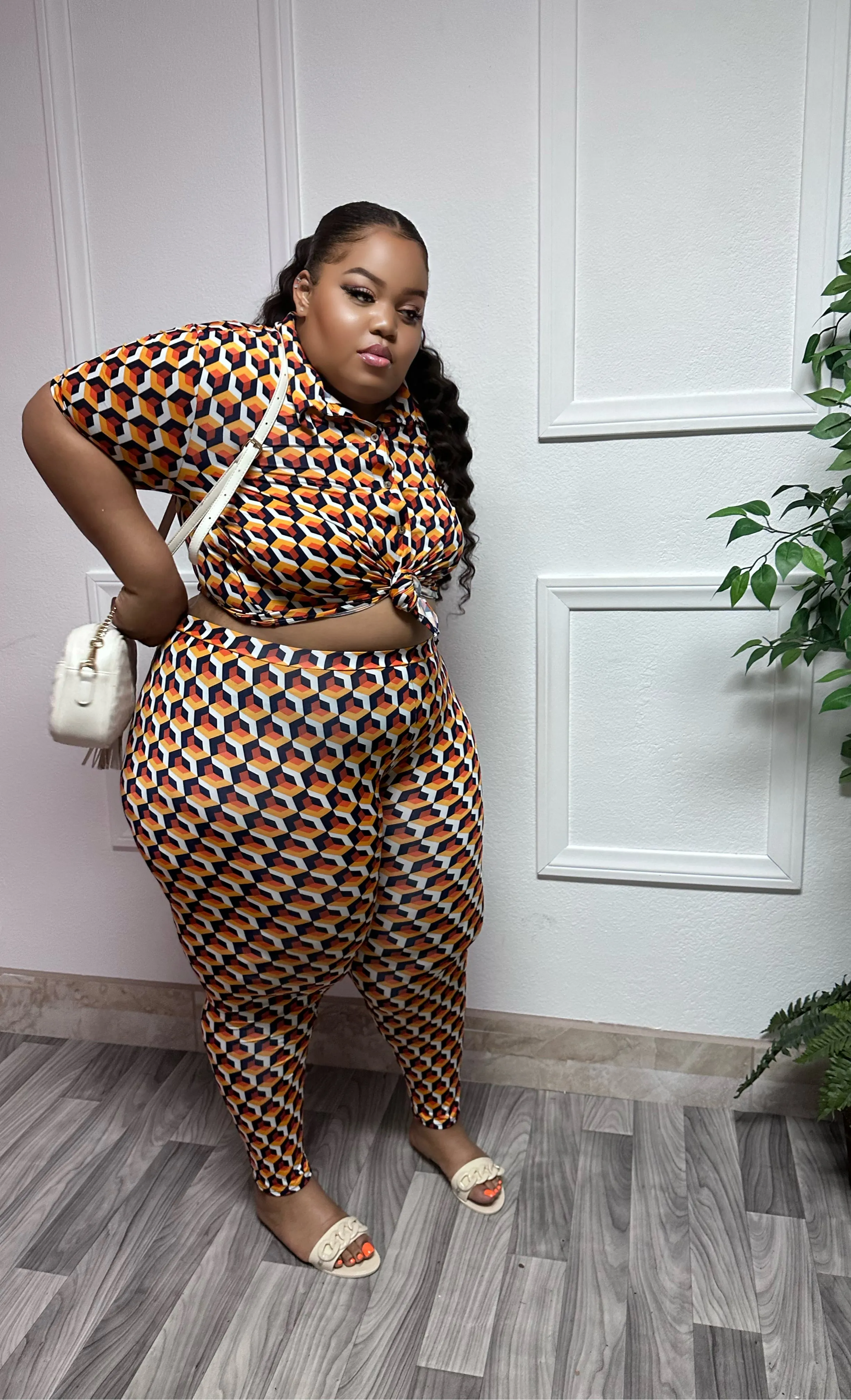 Orange multi color Jodi plus size set