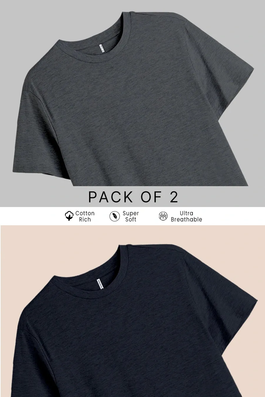 Pack 2 - Navy melange & Dark grey - Classic Crew