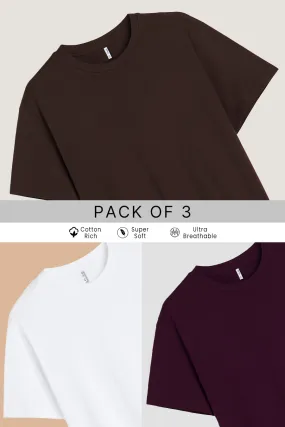 Pack 3 - Coffee Brown, White & Wine - Classic Crew