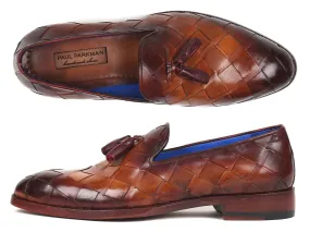 Paul Parkman Men's Big Braided Tassel Loafers Brown  (ID#6623-BRW)