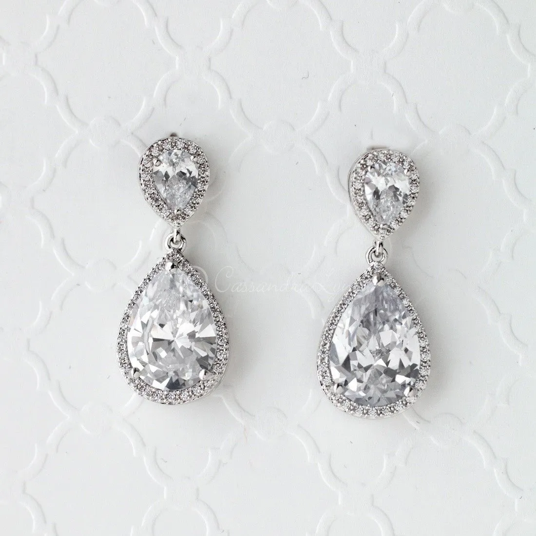 Pave Pear Drop CZ Earrings for the Bride