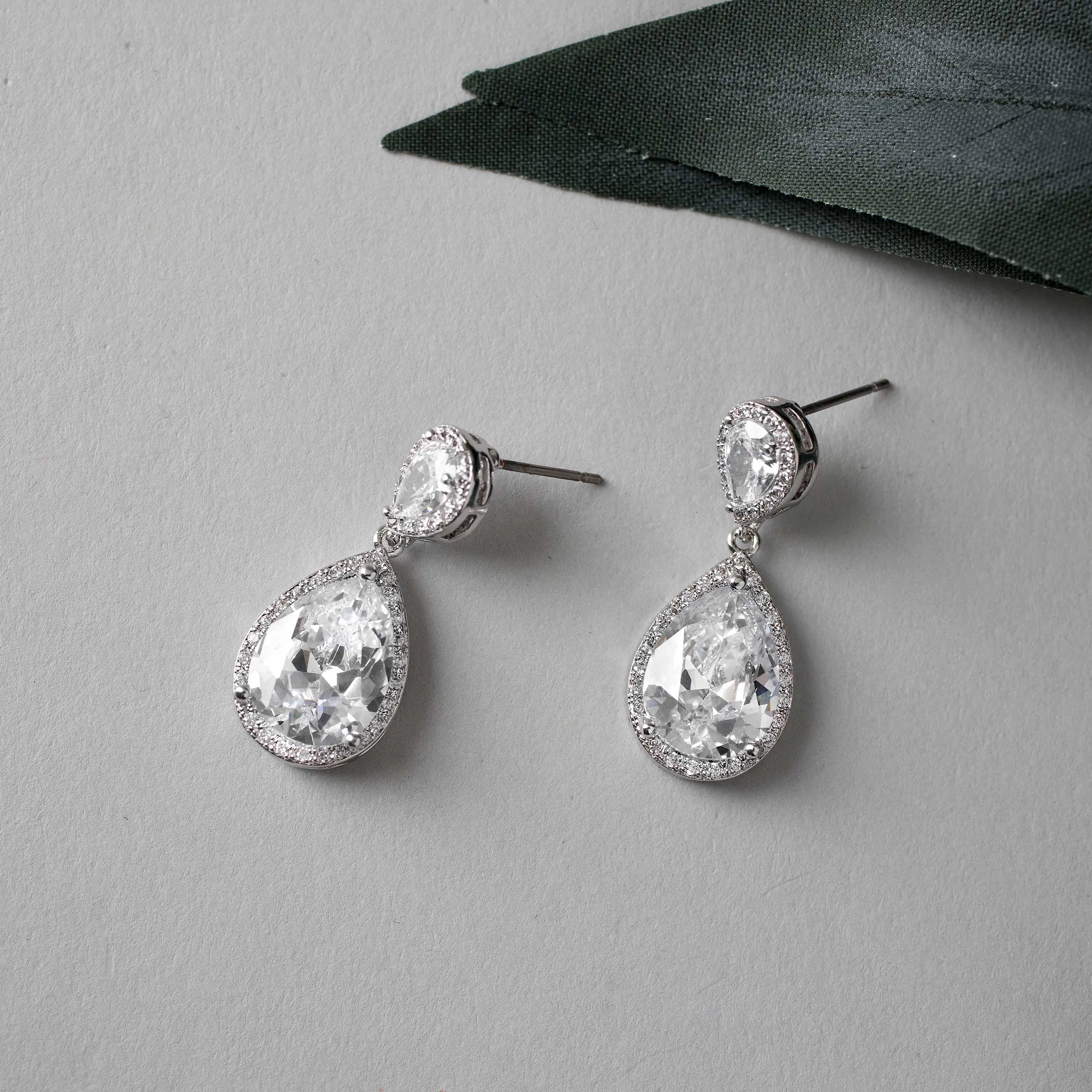 Pave Pear Drop CZ Earrings for the Bride