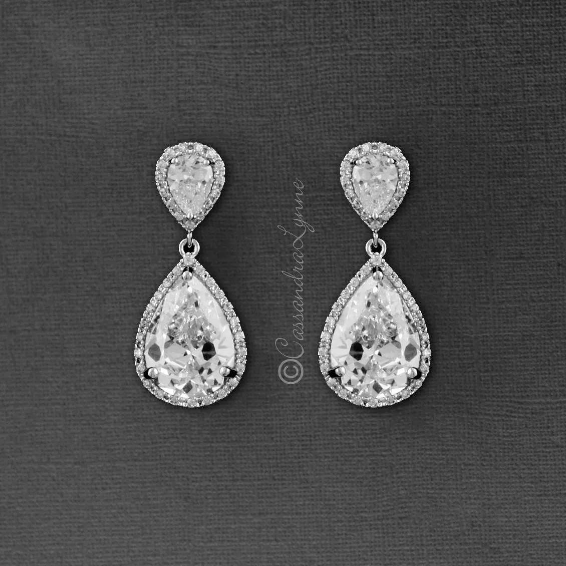 Pave Pear Drop CZ Earrings for the Bride