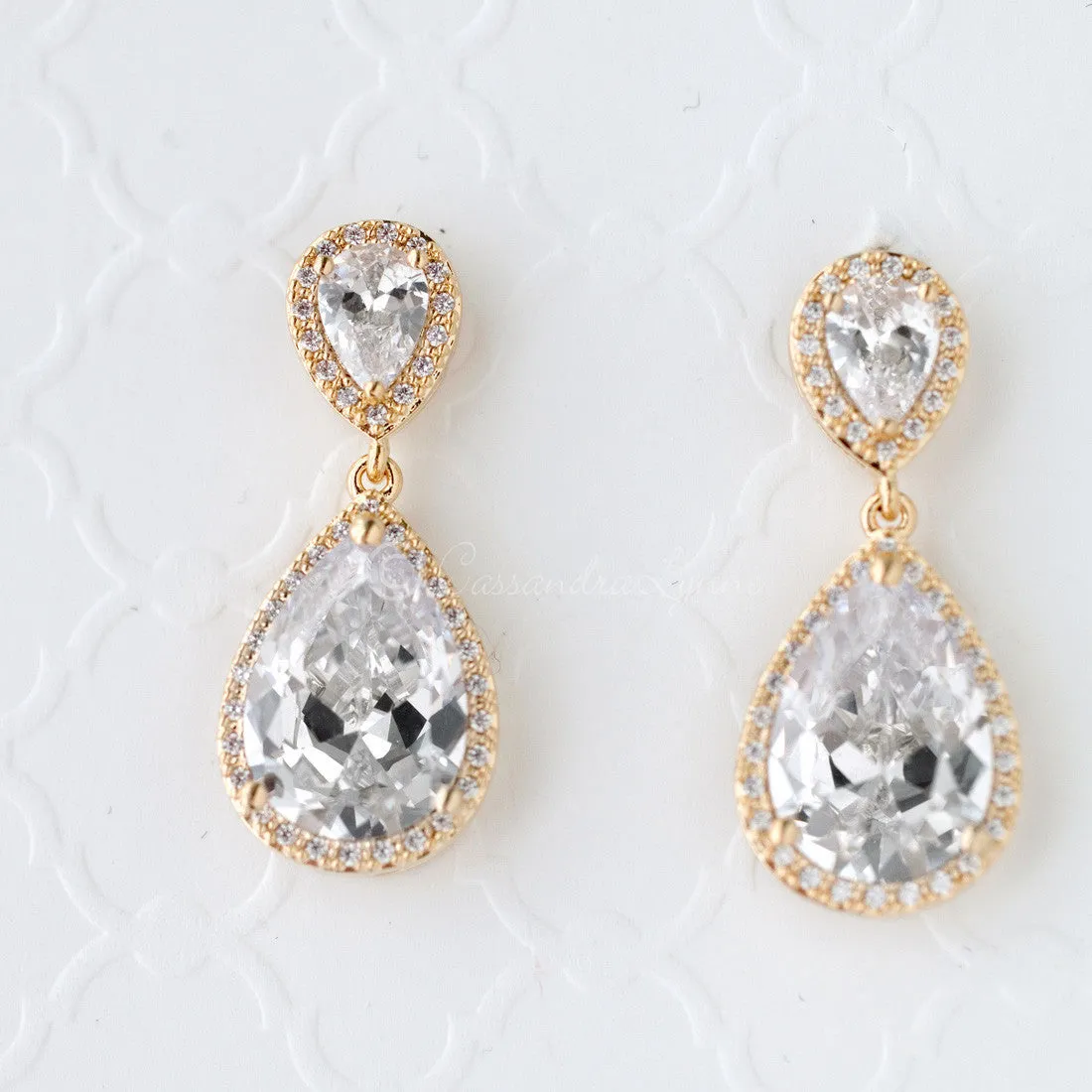 Pave Pear Drop CZ Earrings for the Bride