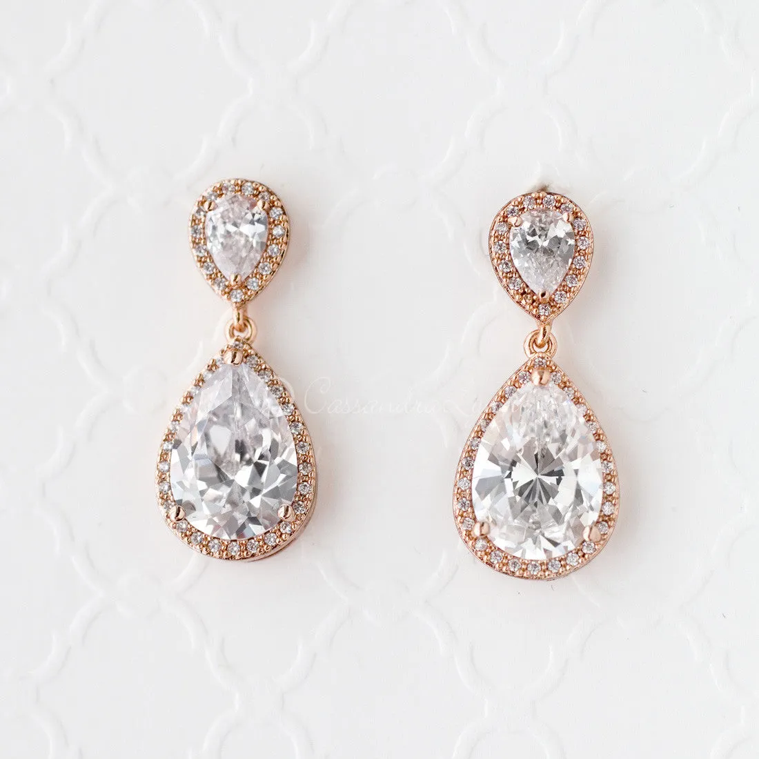 Pave Pear Drop CZ Earrings for the Bride