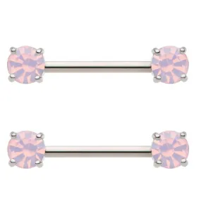 Pink Opalite Prong Stainless Steel Nipple Barbell