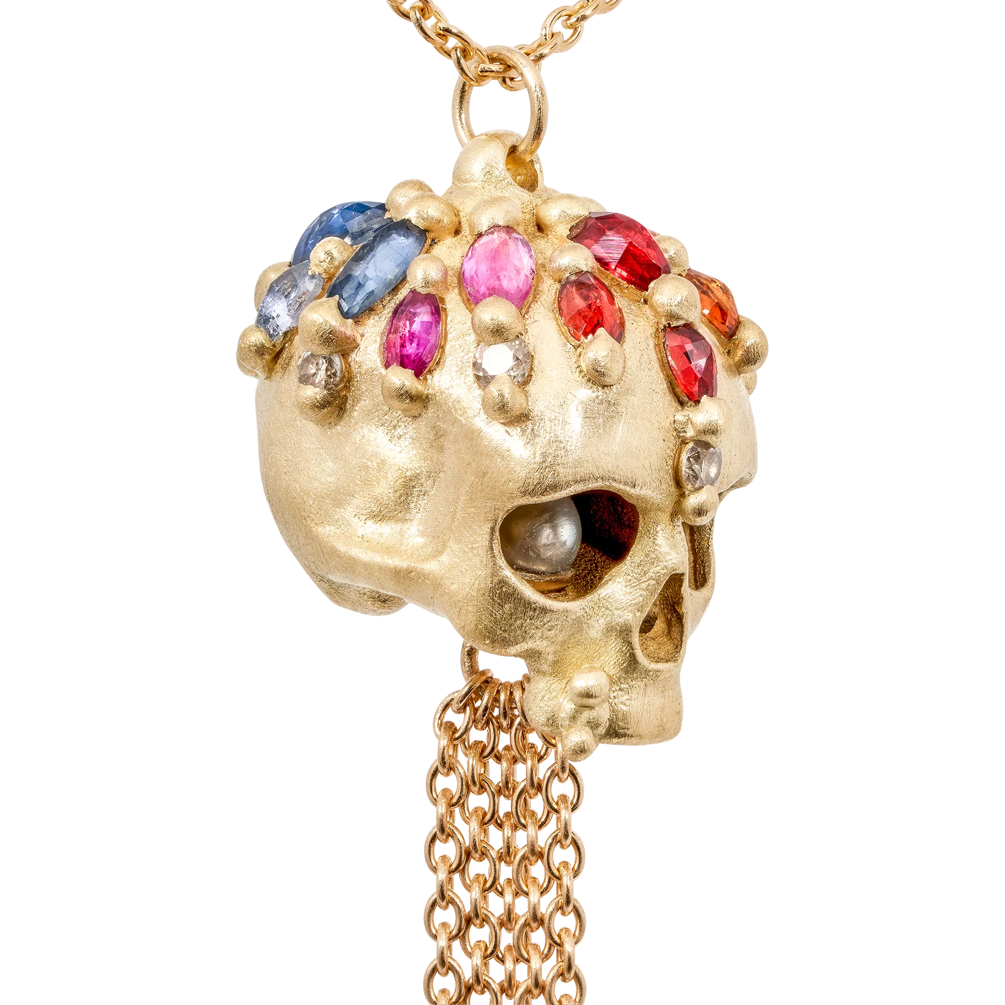 Rainbow Enchanted City Skull Tassel Necklace - Made to Order