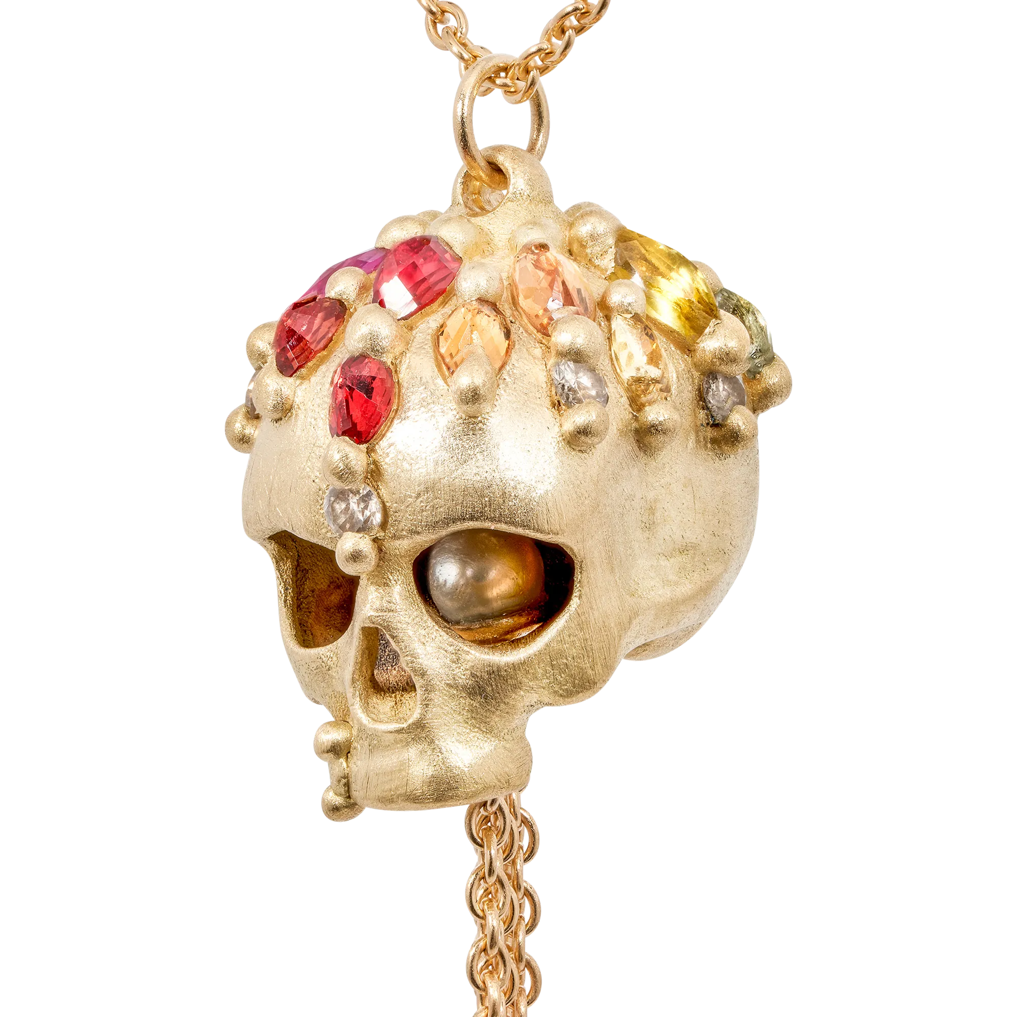 Rainbow Enchanted City Skull Tassel Necklace - Made to Order