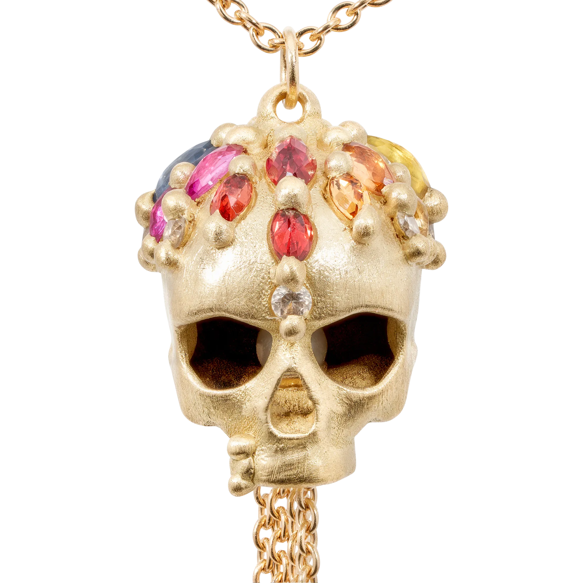 Rainbow Enchanted City Skull Tassel Necklace - Made to Order