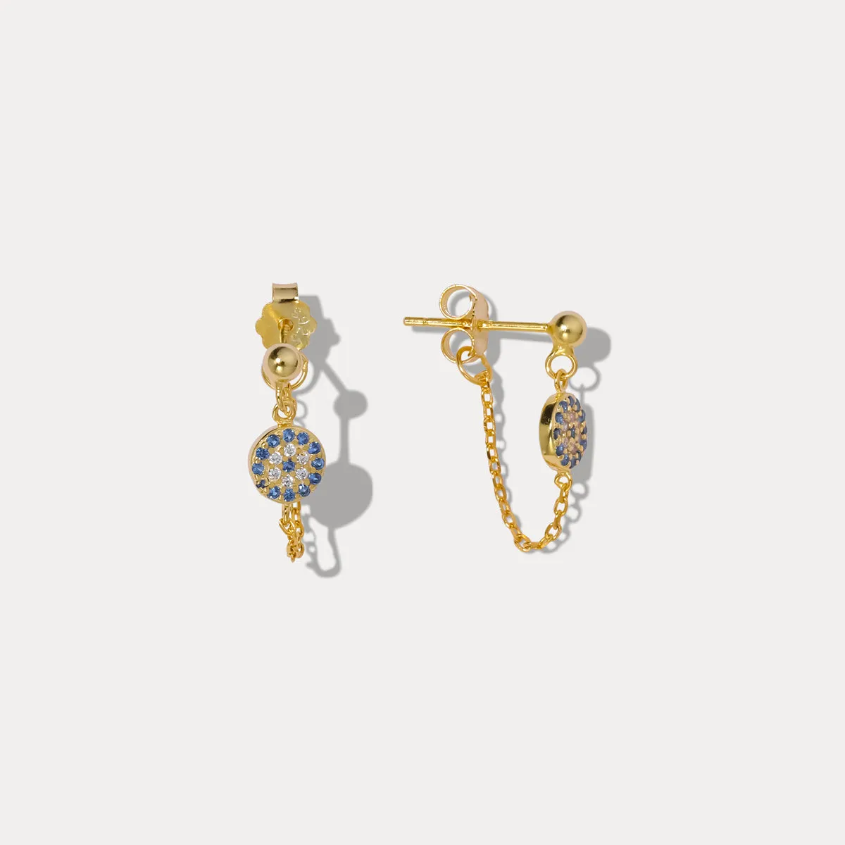 Sapphire Diamond Chain Stud Earrings