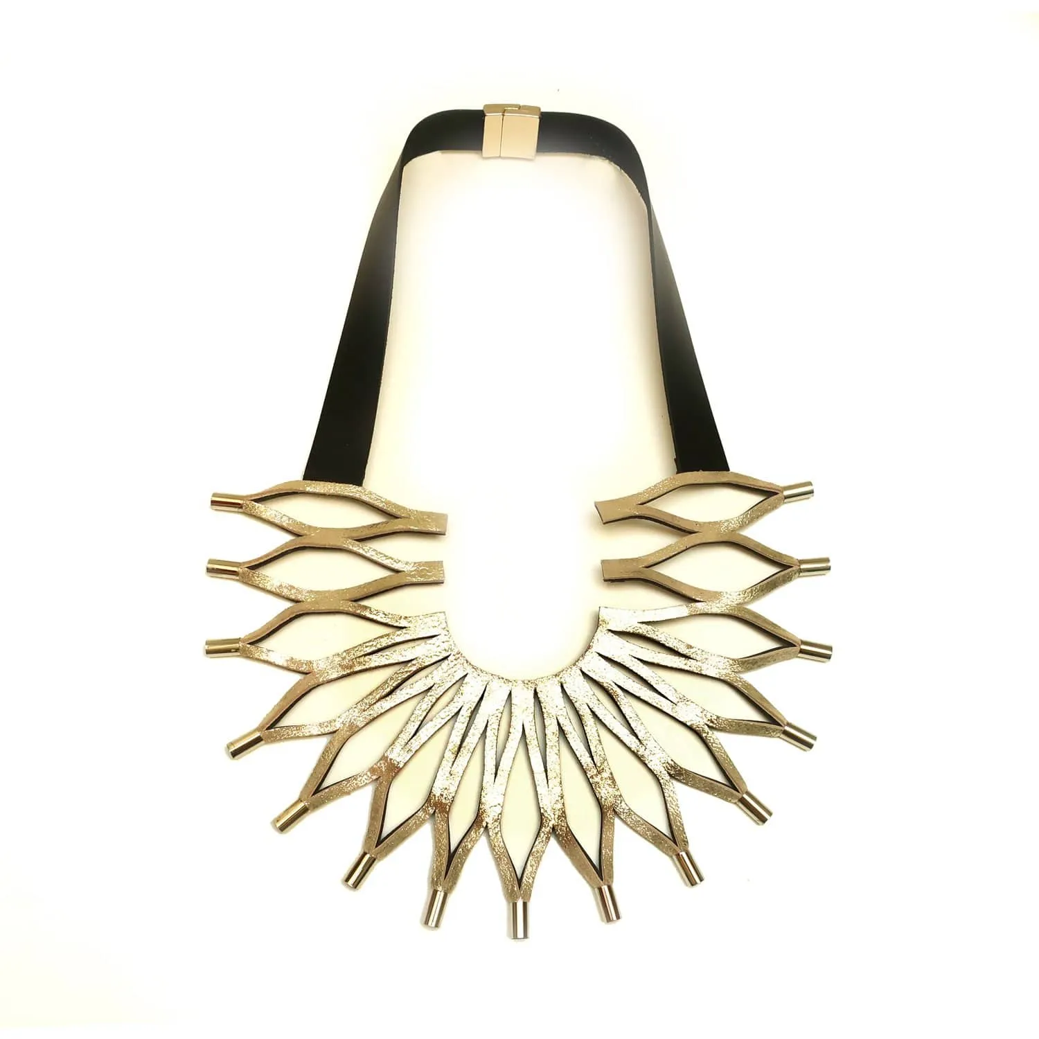 Sunflower yellow leather bib necklace