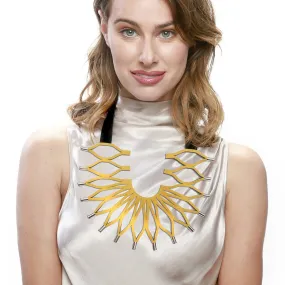 Sunflower yellow leather bib necklace