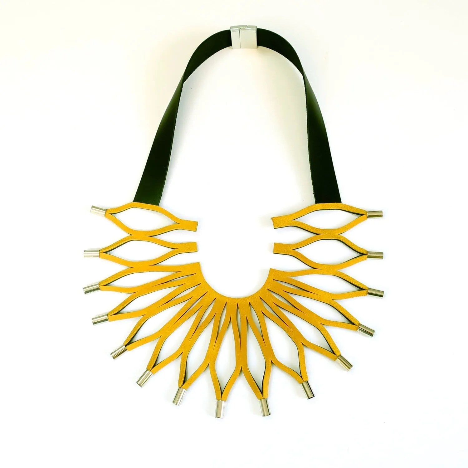 Sunflower yellow leather bib necklace