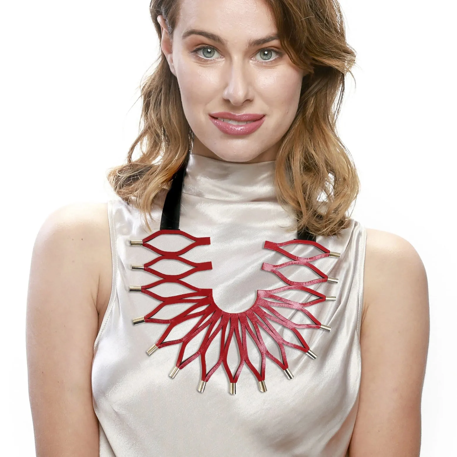 Sunflower yellow leather bib necklace