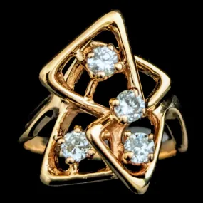 The Gilford - 1970s Diamonds Yellow Gold Sculptural Ring