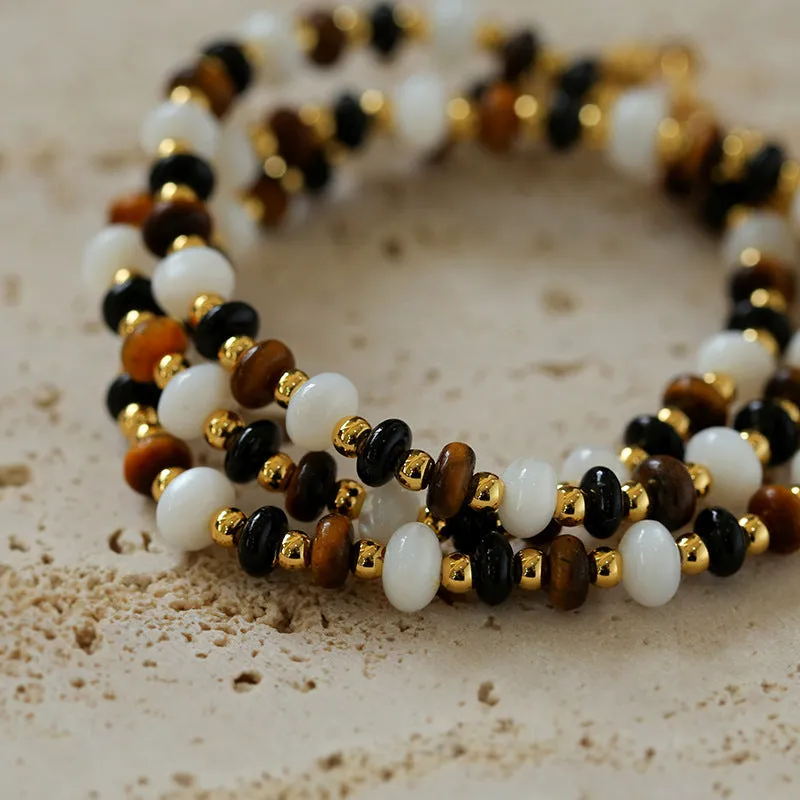 Tiger’s eye gems stitching chain black agate necklace and bracelet ( Purchase Individually)