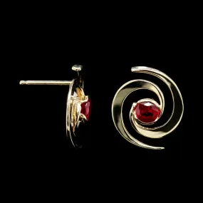 Tom Kruskal 14K Yellow Gold Estate Ruby Whirlpool Earrings