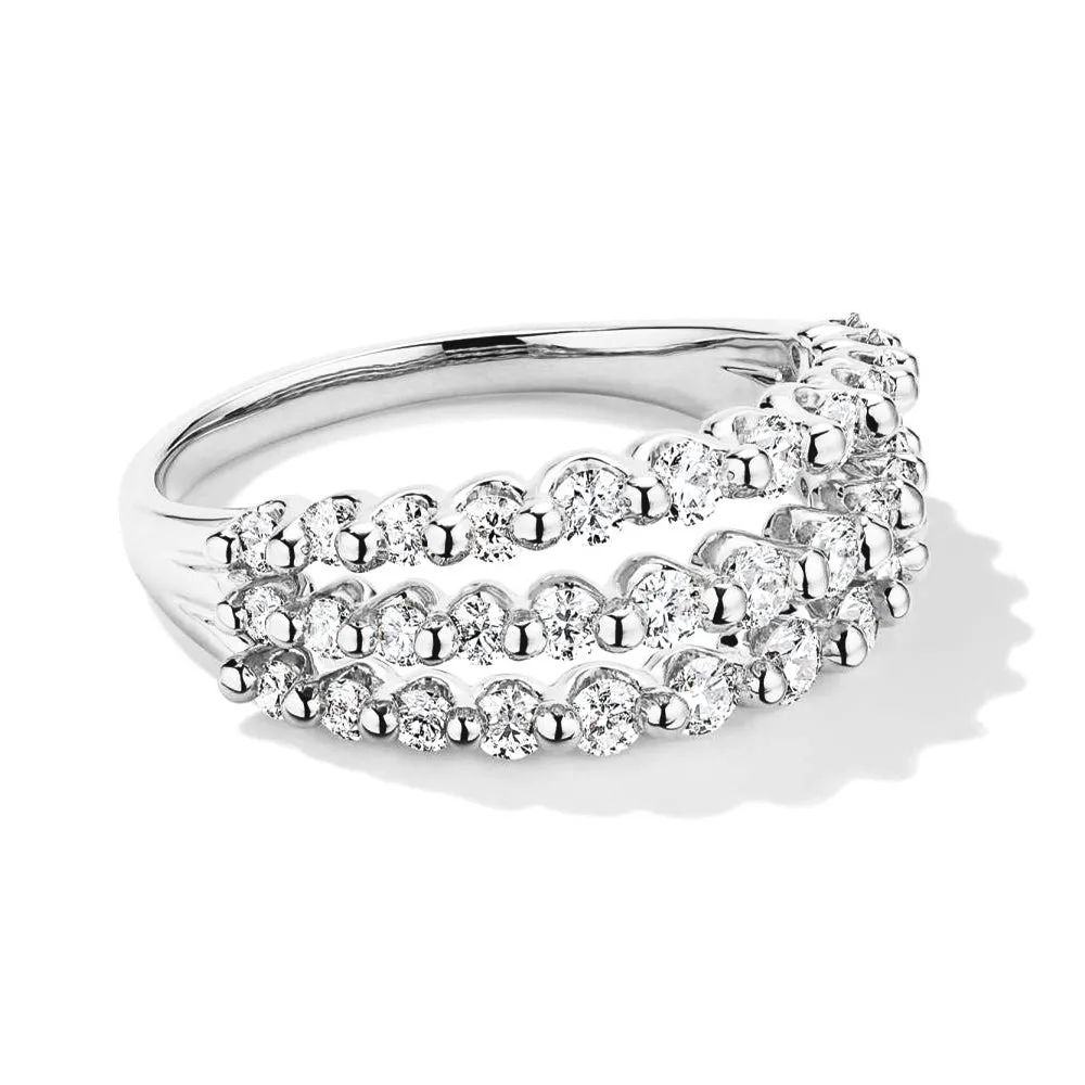 Triple Row Shared Prong Lab Grown Diamond Ring