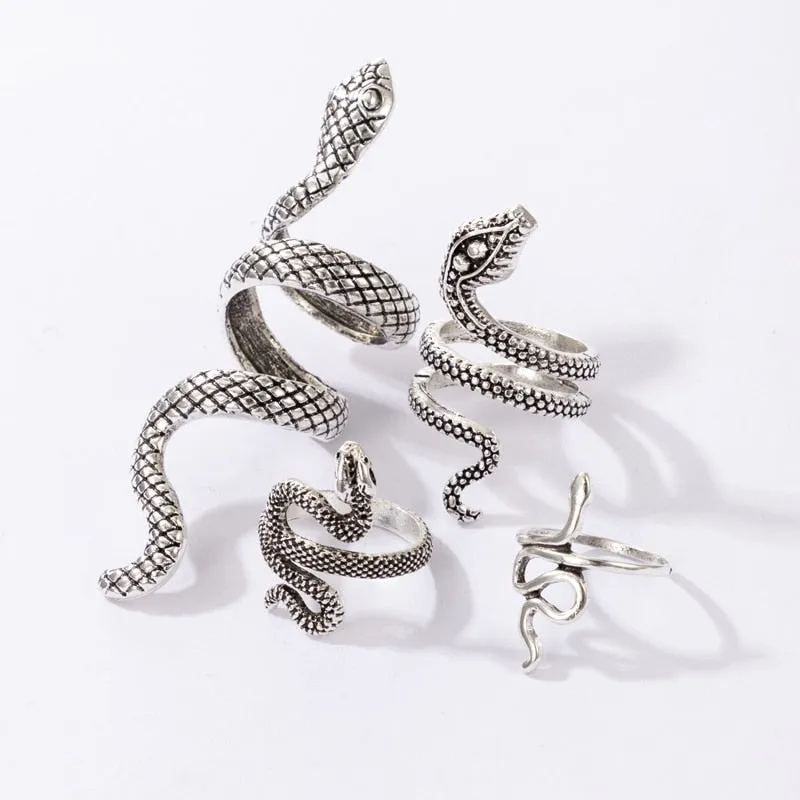 Unique 4pcs Snake Ring Set