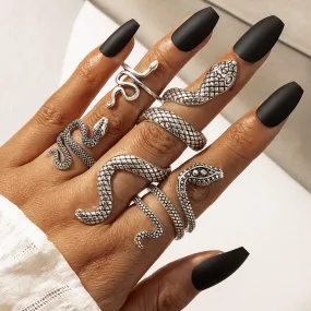 Unique 4pcs Snake Ring Set