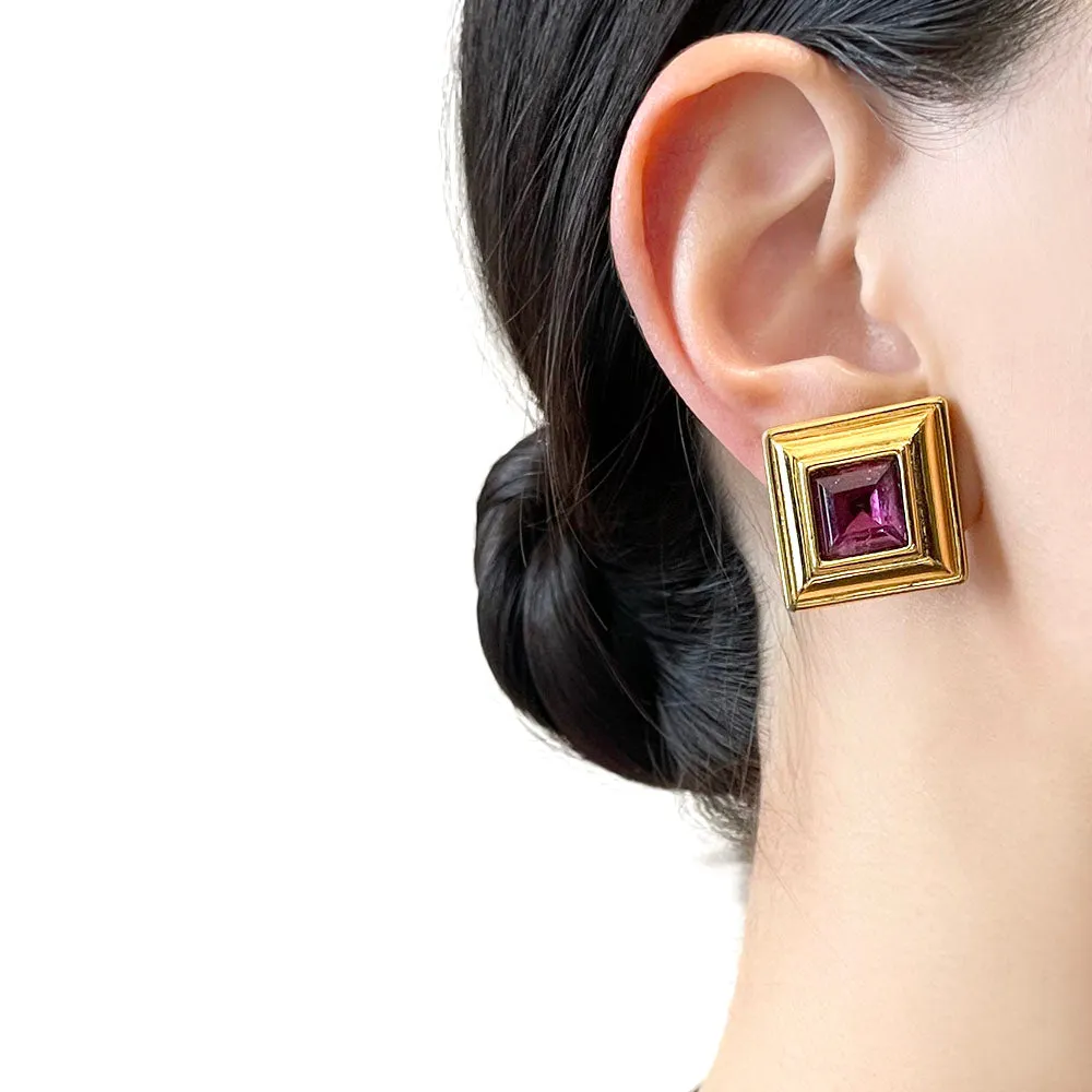 【USA輸入】ヴィンテージ MONET パープル スクエアビジュー イヤリング/Vintage MONET Purple Square Bijou Clip On Earrings