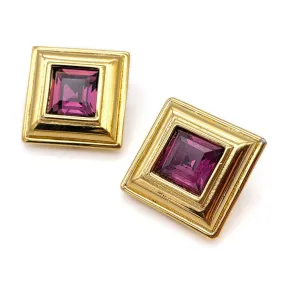 【USA輸入】ヴィンテージ MONET パープル スクエアビジュー イヤリング/Vintage MONET Purple Square Bijou Clip On Earrings