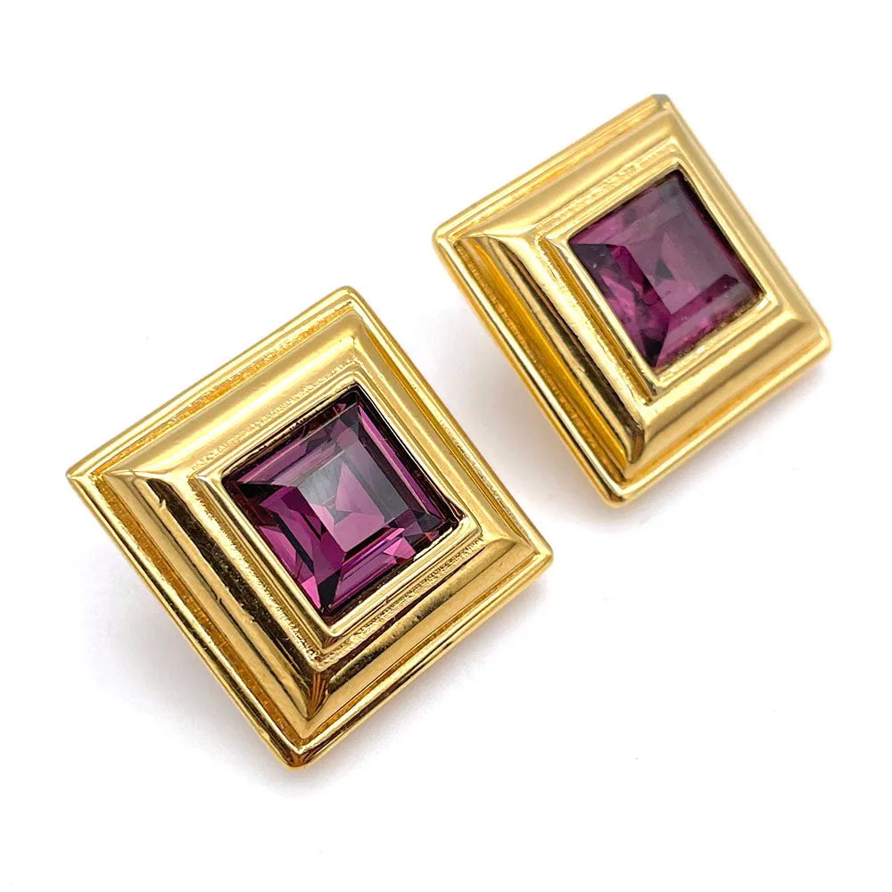 【USA輸入】ヴィンテージ MONET パープル スクエアビジュー イヤリング/Vintage MONET Purple Square Bijou Clip On Earrings