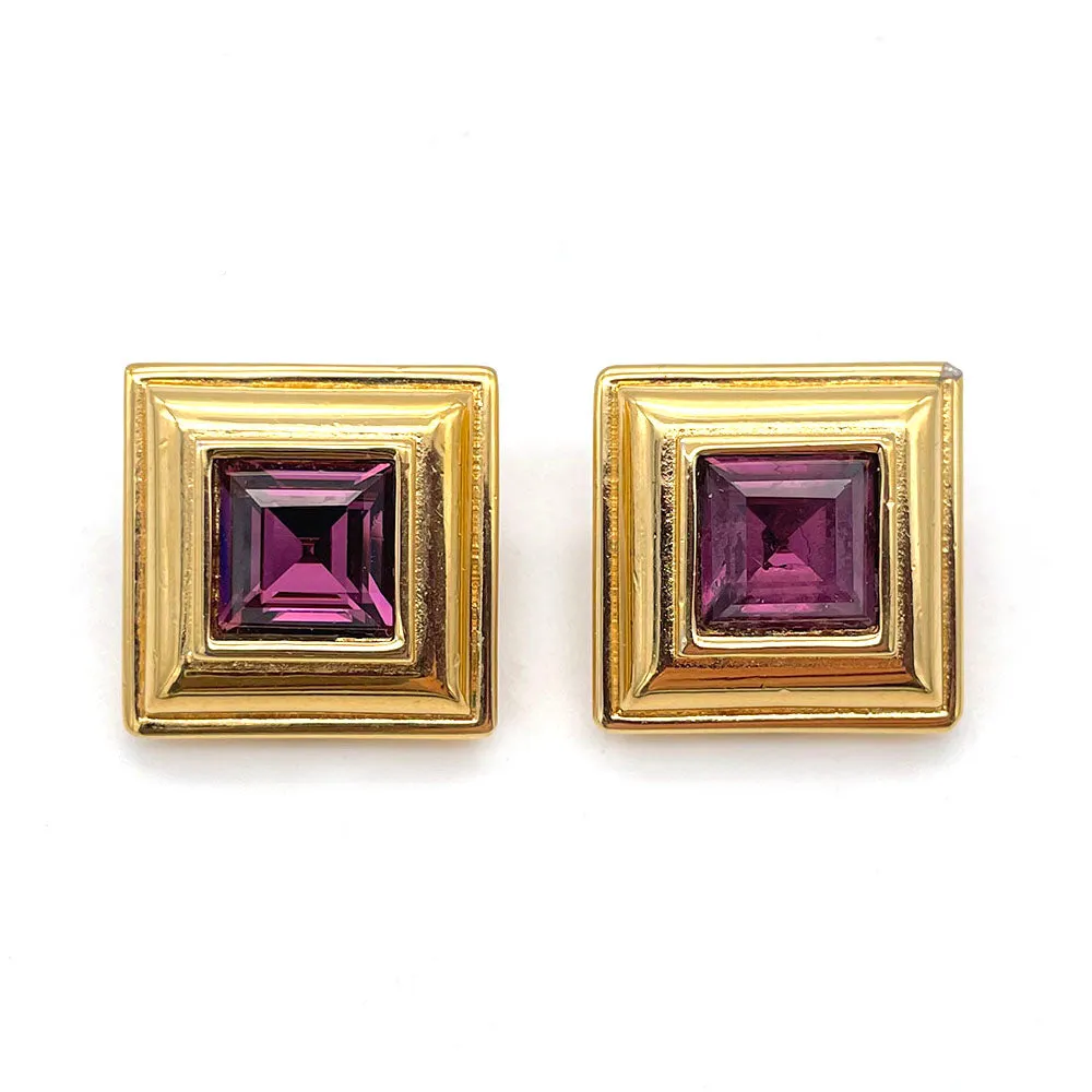 【USA輸入】ヴィンテージ MONET パープル スクエアビジュー イヤリング/Vintage MONET Purple Square Bijou Clip On Earrings