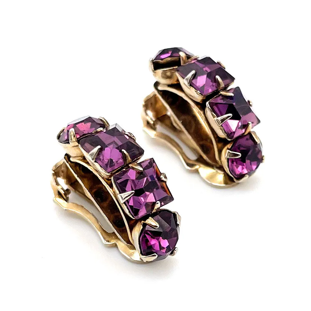 【USA輸入】ヴィンテージ アメジストパープル ビジュー イヤリング/Vintage Amethyst Purple Bijou Clip On Earrings