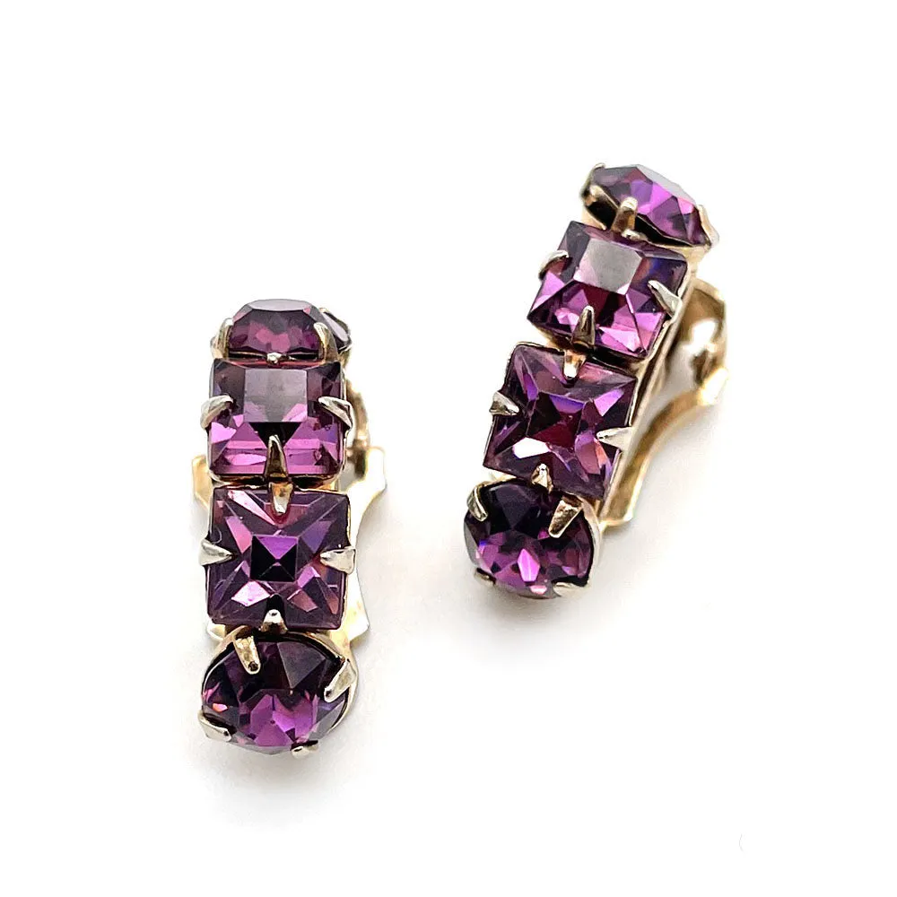 【USA輸入】ヴィンテージ アメジストパープル ビジュー イヤリング/Vintage Amethyst Purple Bijou Clip On Earrings