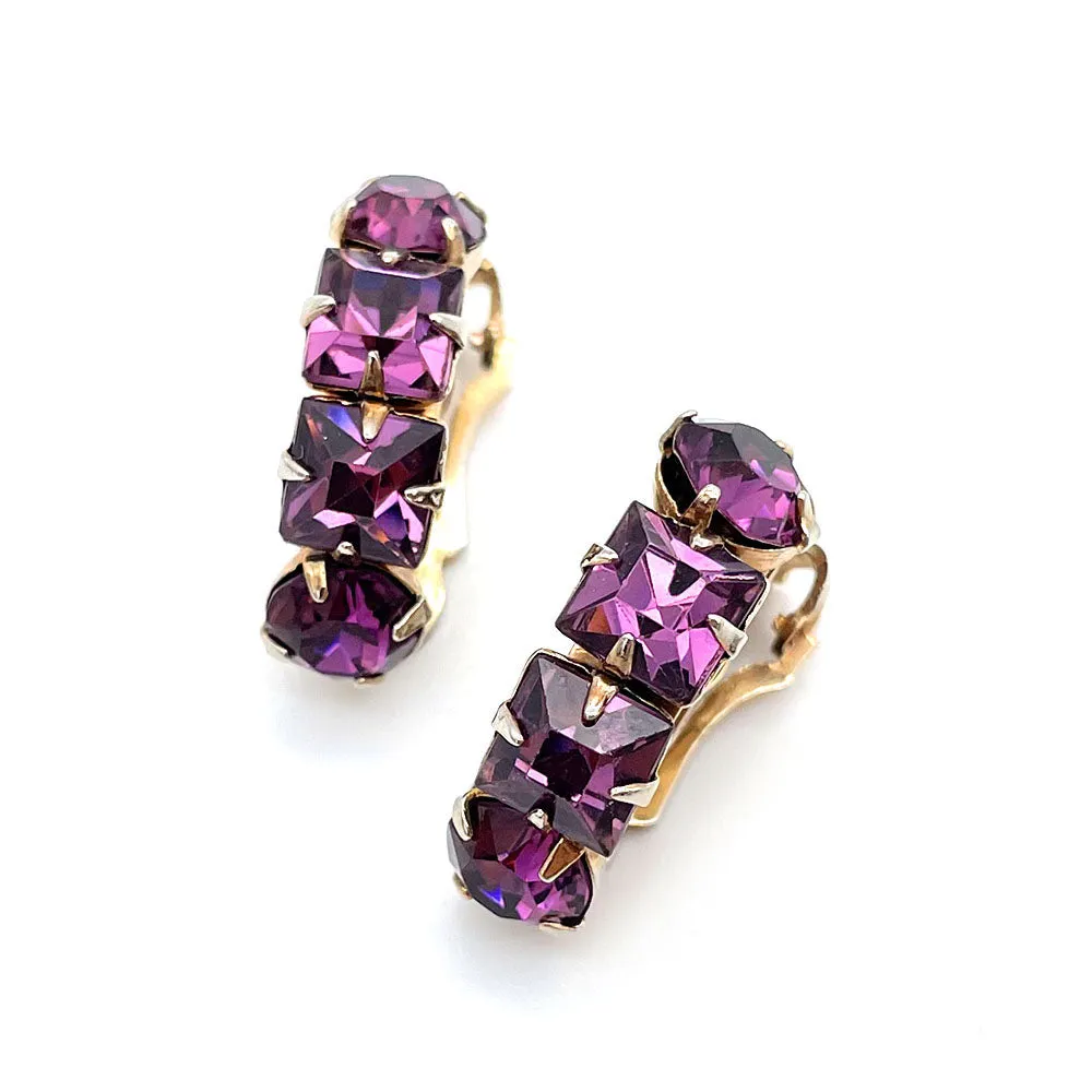 【USA輸入】ヴィンテージ アメジストパープル ビジュー イヤリング/Vintage Amethyst Purple Bijou Clip On Earrings