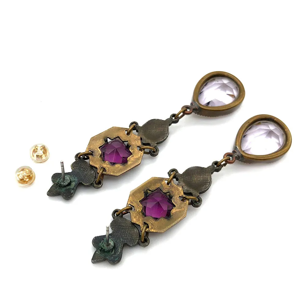 【USA輸入】ヴィンテージ パープル ガラスストーン ピアス/Vintage Purple Glass Stones Post Earrings