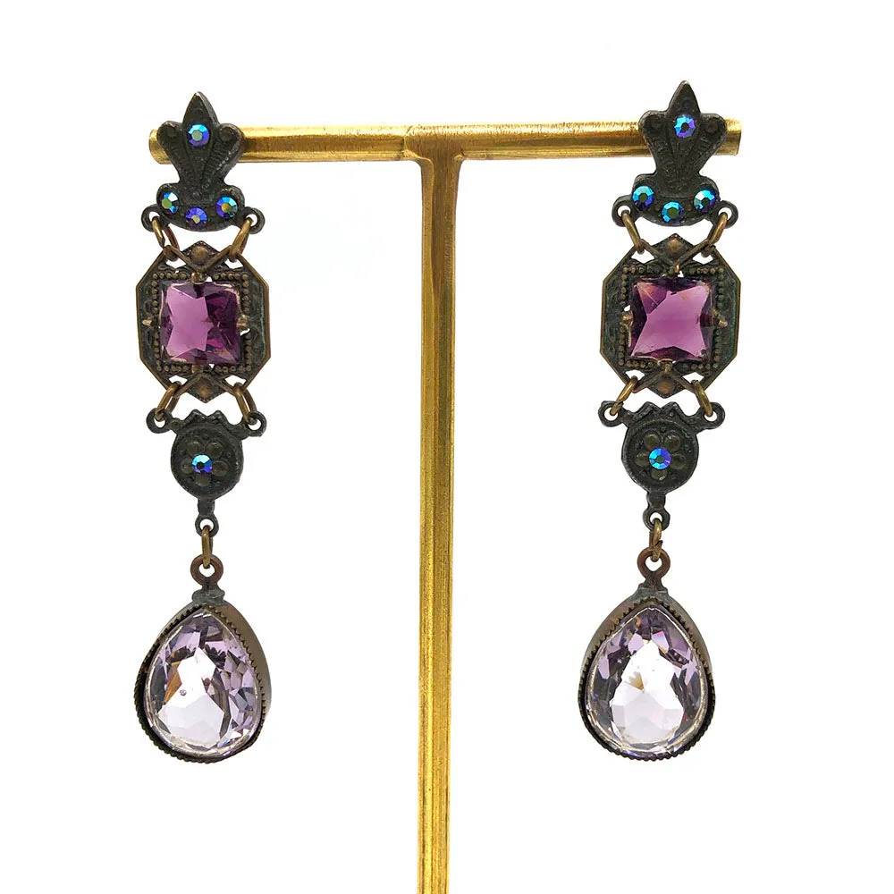 【USA輸入】ヴィンテージ パープル ガラスストーン ピアス/Vintage Purple Glass Stones Post Earrings