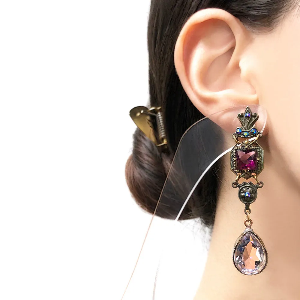 【USA輸入】ヴィンテージ パープル ガラスストーン ピアス/Vintage Purple Glass Stones Post Earrings