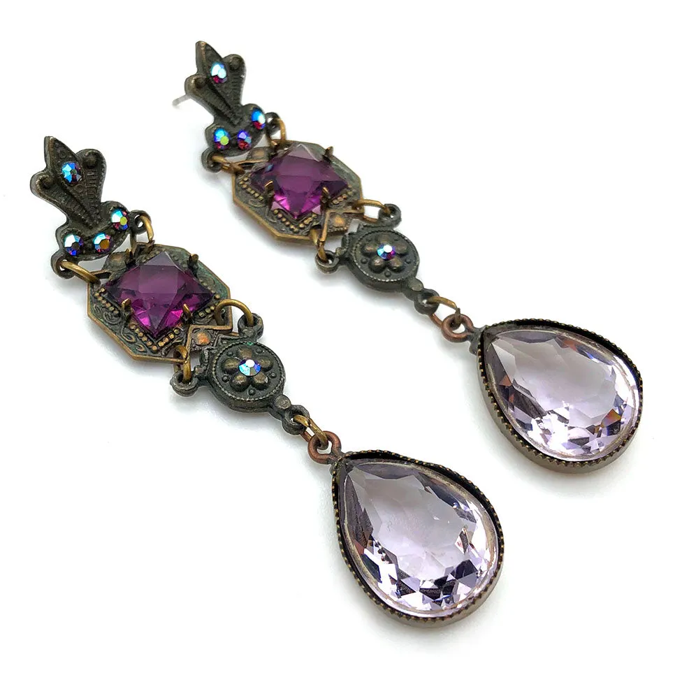 【USA輸入】ヴィンテージ パープル ガラスストーン ピアス/Vintage Purple Glass Stones Post Earrings