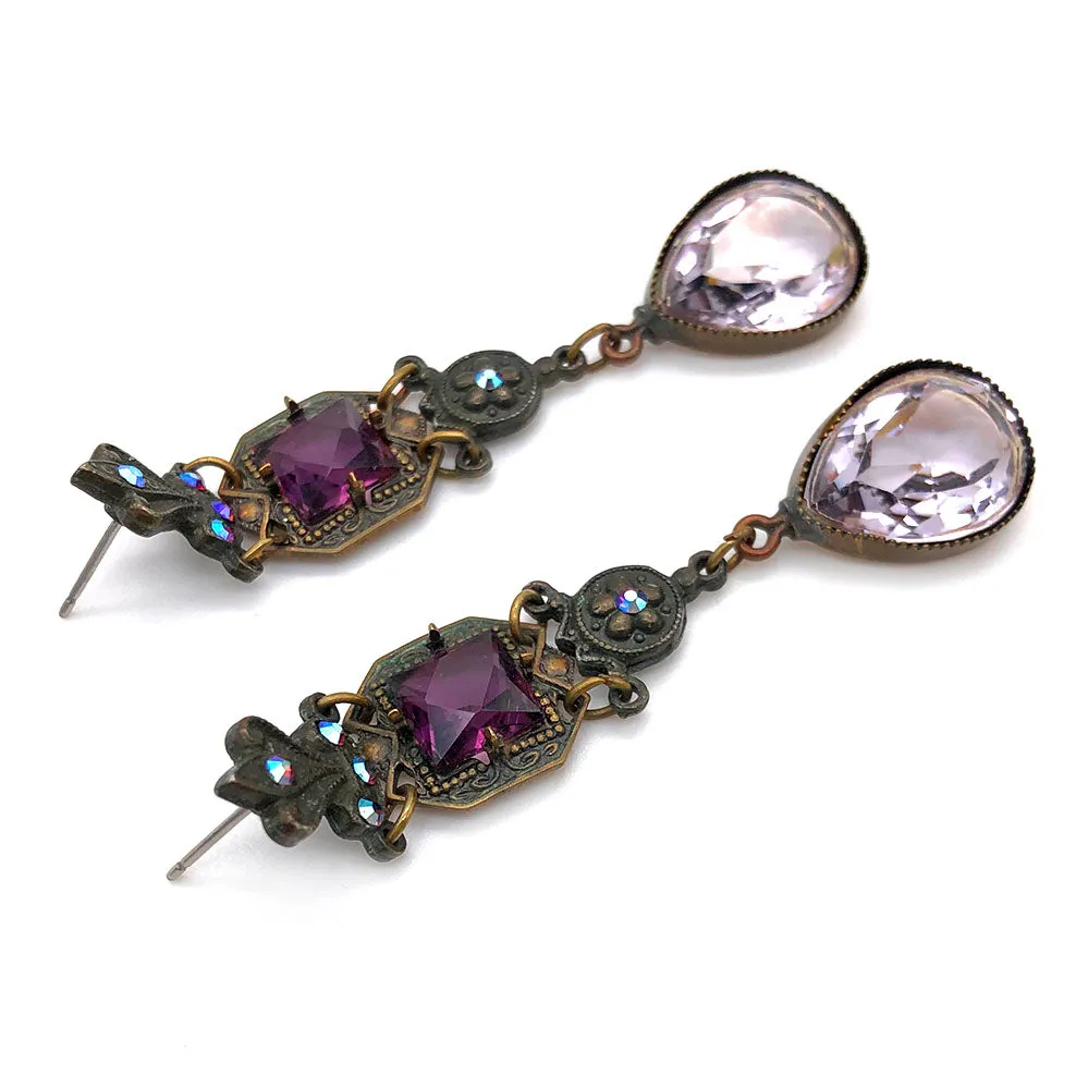 【USA輸入】ヴィンテージ パープル ガラスストーン ピアス/Vintage Purple Glass Stones Post Earrings