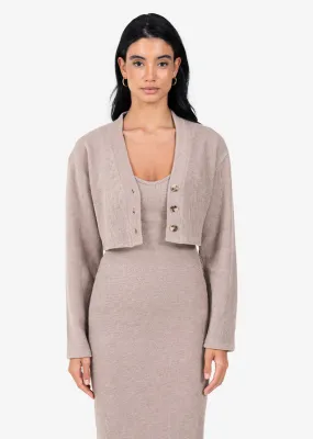 Wellness Rib Lounge Dress & Cropped Cardigan Set Taupe