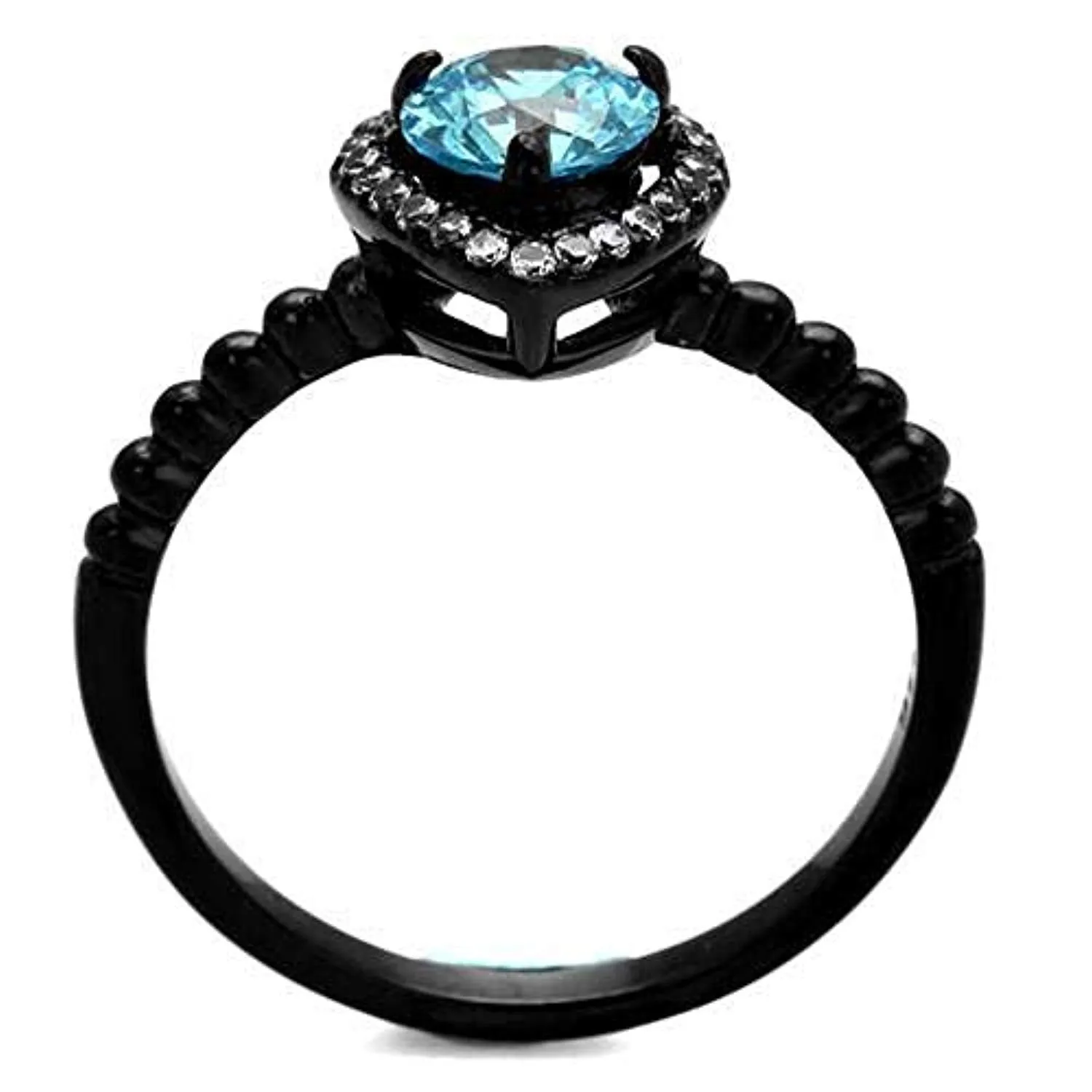 WildKlass Stainless Steel Ring IP Women AAA Grade CZ Sea Blue